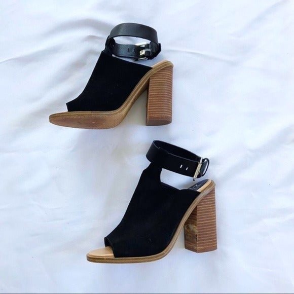 Marc Fisher Black Real Leather Open Toe One Strap Heels 8.5 - Picture 3 of 12